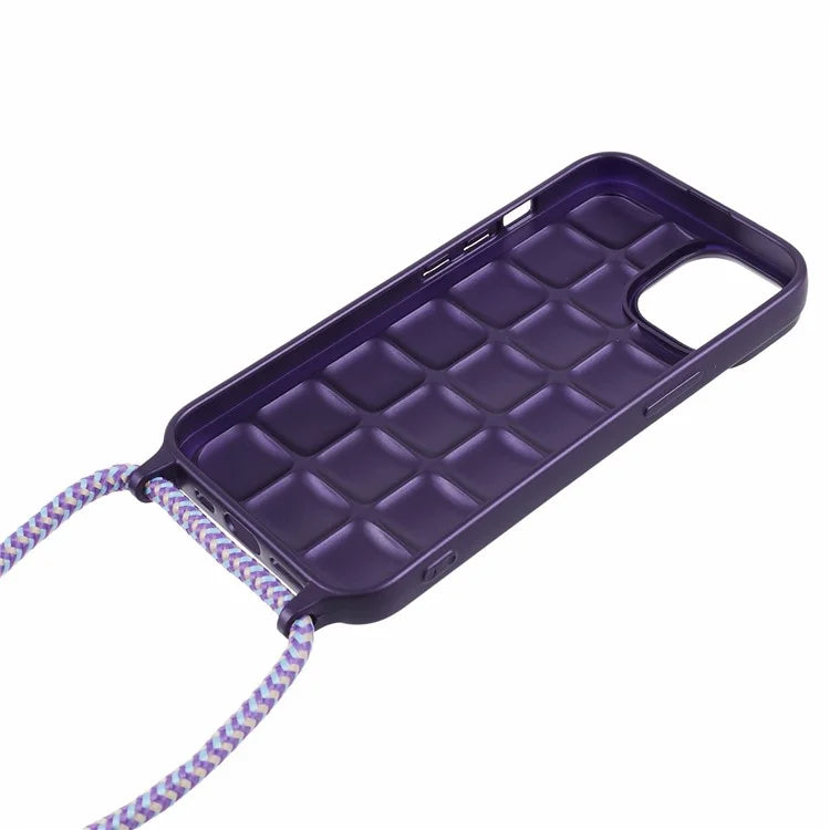 For iPhone 15 Case Rugged Grid TPU Phone Cover with Shoulder Strap