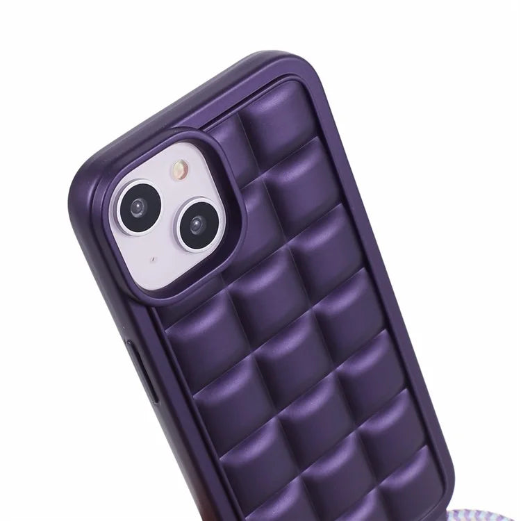 For iPhone 15 Case Rugged Grid TPU Phone Cover with Shoulder Strap