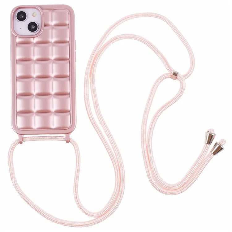 For iPhone 13 Case Fall Proof Rugged Grid TPU Phone Cover with Shoulder Strap