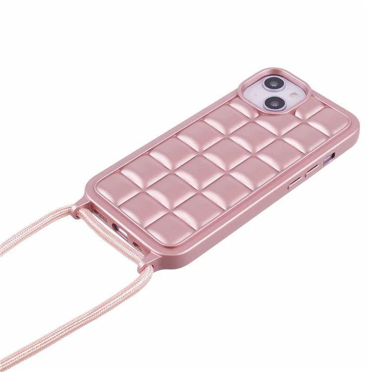 For iPhone 13 Case Fall Proof Rugged Grid TPU Phone Cover with Shoulder Strap