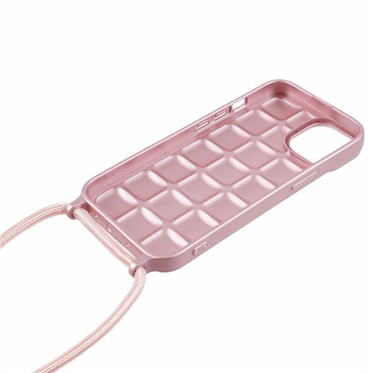 For iPhone 13 Case Fall Proof Rugged Grid TPU Phone Cover with Shoulder Strap