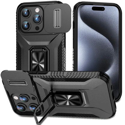 For iPhone 15 Pro Max Case PC+TPU Kickstand Phone Cover with Camera Slider