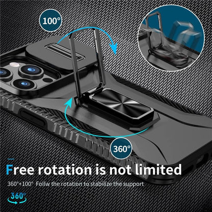 For iPhone 15 Pro Max Case PC+TPU Kickstand Phone Cover with Camera Slider