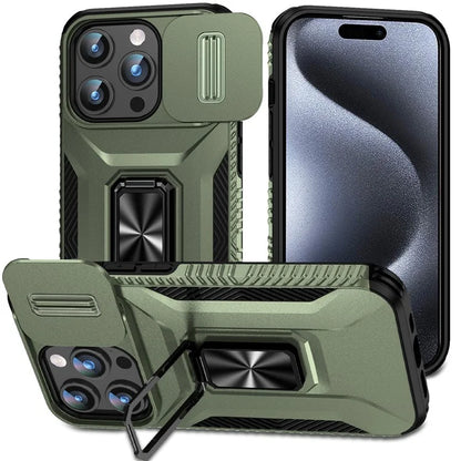 For iPhone 15 Pro Max Case PC+TPU Kickstand Phone Cover with Camera Slider
