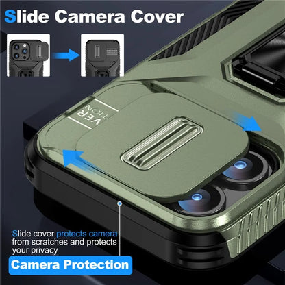 For iPhone 15 Pro Max Case PC+TPU Kickstand Phone Cover with Camera Slider