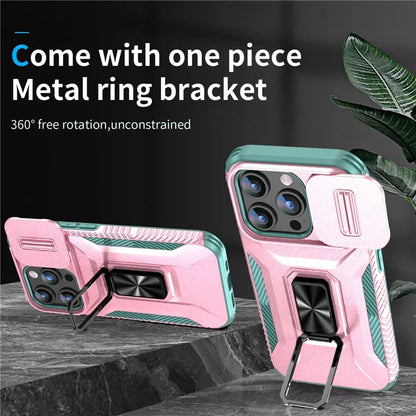 For iPhone 15 Pro Max Case PC+TPU Kickstand Phone Cover with Camera Slider