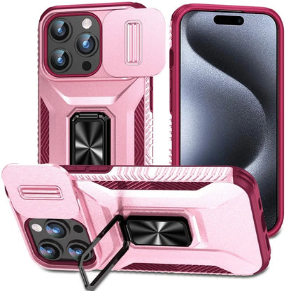 For iPhone 15 Pro Max Case PC+TPU Kickstand Phone Cover with Camera Slider