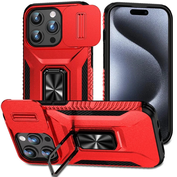 For iPhone 15 Pro Max Case PC+TPU Kickstand Phone Cover with Camera Slider