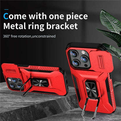 For iPhone 15 Pro Max Case PC+TPU Kickstand Phone Cover with Camera Slider