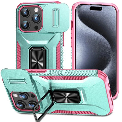 For iPhone 15 Pro Max Case PC+TPU Kickstand Phone Cover with Camera Slider