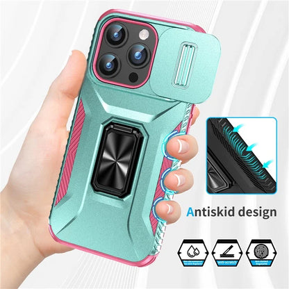 For iPhone 15 Pro Max Case PC+TPU Kickstand Phone Cover with Camera Slider