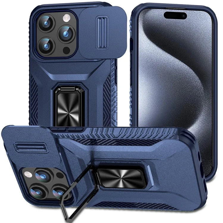 For iPhone 15 Pro Max Case PC+TPU Kickstand Phone Cover with Camera Slider
