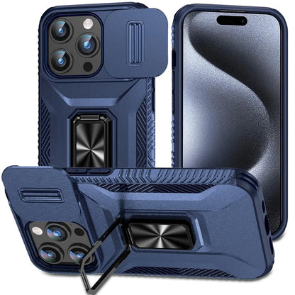 For iPhone 15 Pro Max Case PC+TPU Kickstand Phone Cover with Camera Slider
