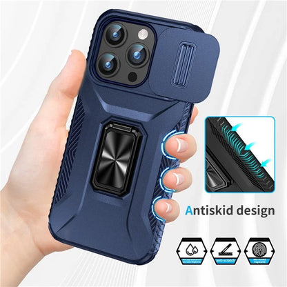 For iPhone 15 Pro Max Case PC+TPU Kickstand Phone Cover with Camera Slider