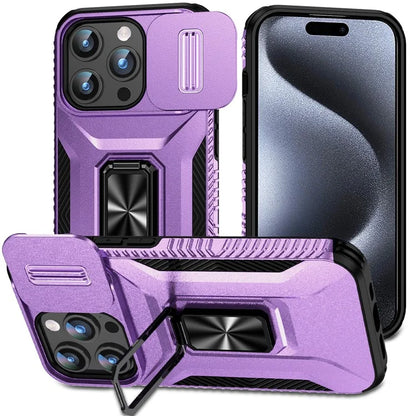 For iPhone 15 Pro Max Case PC+TPU Kickstand Phone Cover with Camera Slider