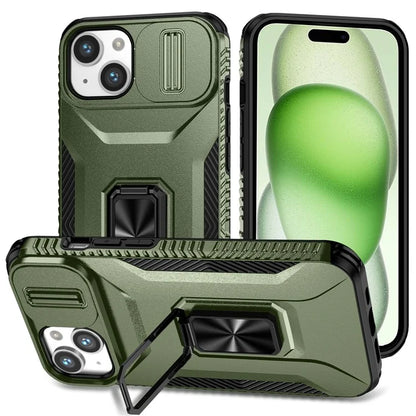 For iPhone 15 Kickstand Case PC+TPU Anti-drop Phone Cover with Camera Slider