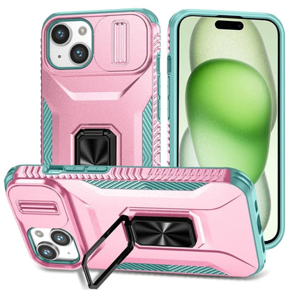 For iPhone 15 Kickstand Case PC+TPU Anti-drop Phone Cover with Camera Slider