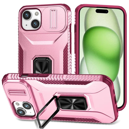 For iPhone 15 Kickstand Case PC+TPU Anti-drop Phone Cover with Camera Slider