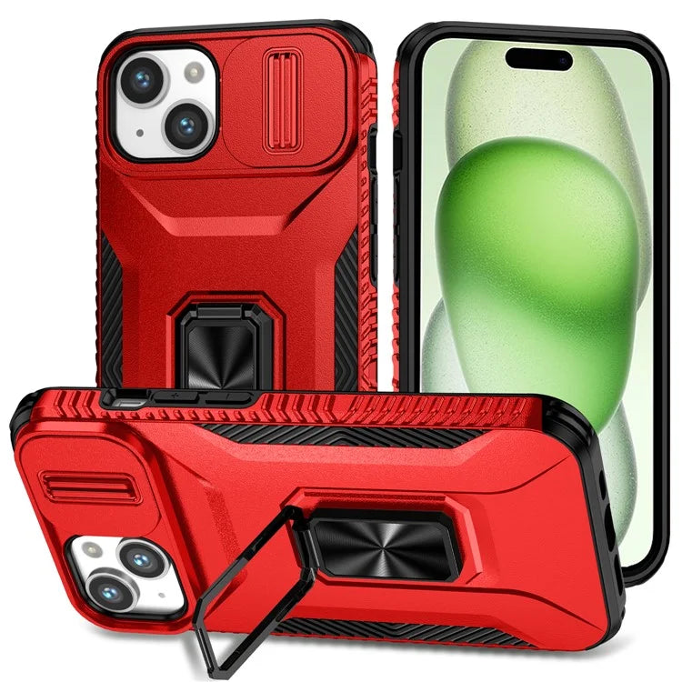 For iPhone 15 Kickstand Case PC+TPU Anti-drop Phone Cover with Camera Slider