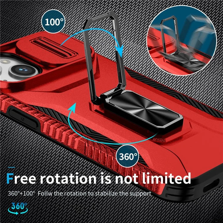 For iPhone 15 Kickstand Case PC+TPU Anti-drop Phone Cover with Camera Slider