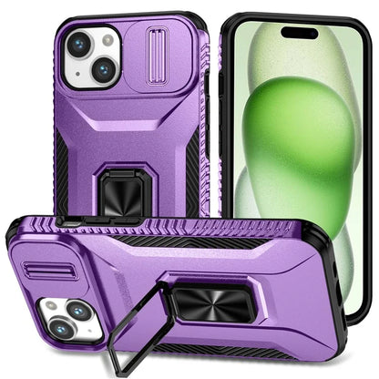 For iPhone 15 Kickstand Case PC+TPU Anti-drop Phone Cover with Camera Slider