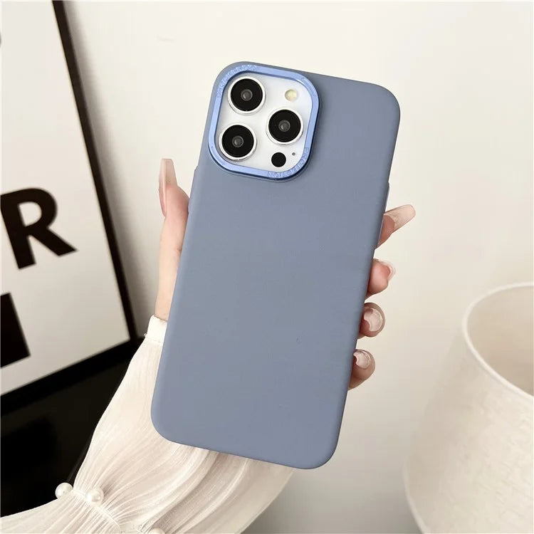 For iPhone 15 Protective Case Matte PC Metal Lens Frame Phone Cover