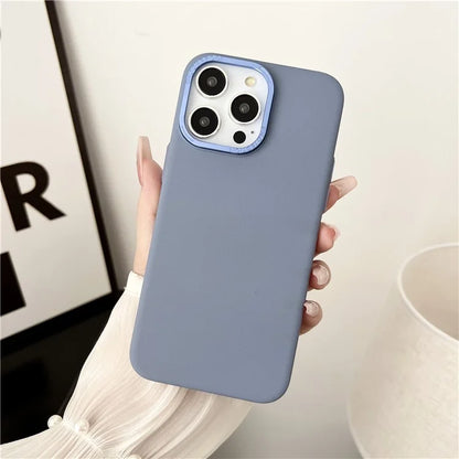 For iPhone 15 Protective Case Matte PC Metal Lens Frame Phone Cover