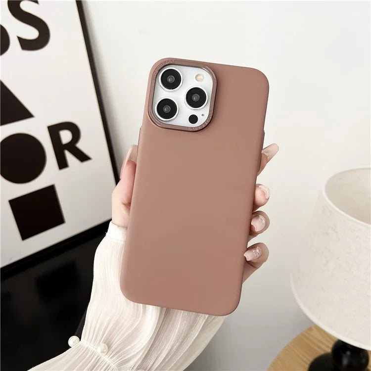 For iPhone 15 Protective Case Matte PC Metal Lens Frame Phone Cover