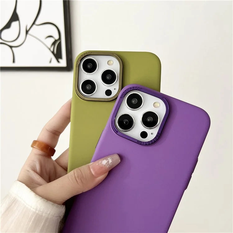 For iPhone 15 Protective Case Matte PC Metal Lens Frame Phone Cover
