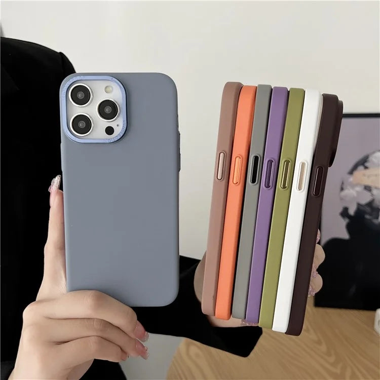 For iPhone 15 Protective Case Matte PC Metal Lens Frame Phone Cover