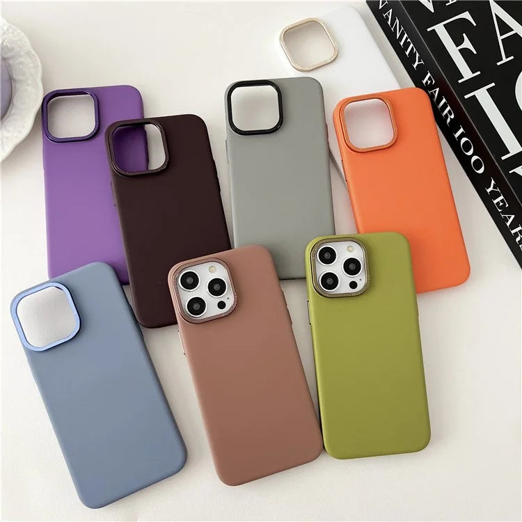 For iPhone 15 Protective Case Matte PC Metal Lens Frame Phone Cover
