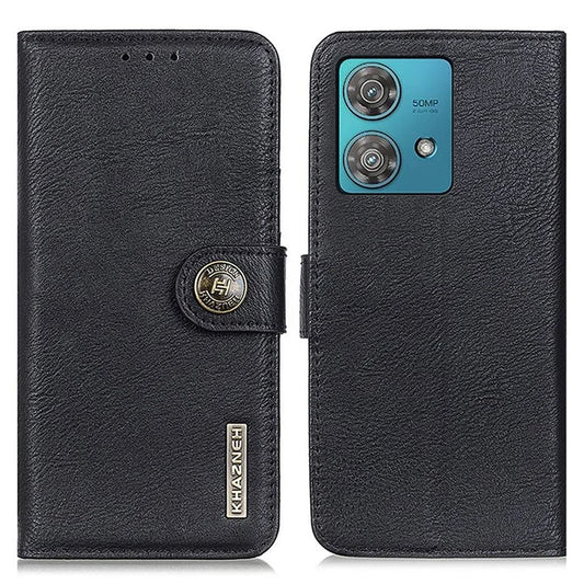 KHAZNEH For Motorola Edge 40 Neo 5G Case Cowhide Texture Leather Stand Phone Cover