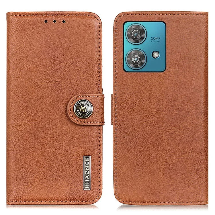 KHAZNEH For Motorola Edge 40 Neo 5G Case Cowhide Texture Leather Stand Phone Cover