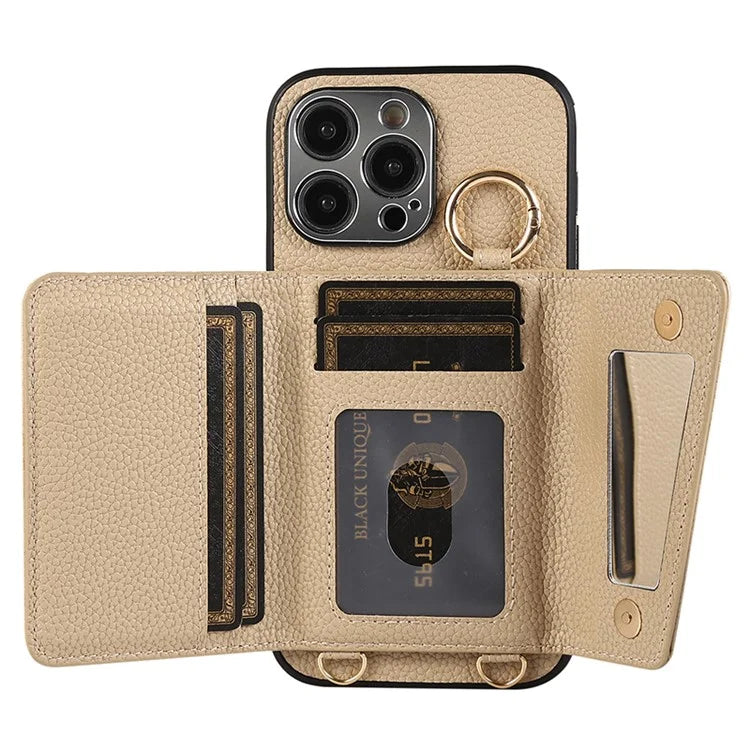 For iPhone 14 Pro Max Case Card Holder Stand Phone Cover with Shoulder Strap