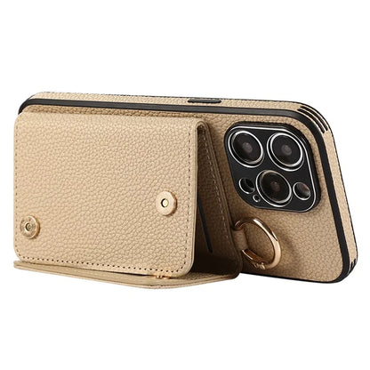 For iPhone 14 Pro Max Case Card Holder Stand Phone Cover with Shoulder Strap