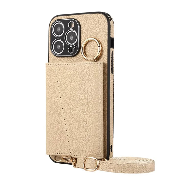 For iPhone 14 Pro Max Case Card Holder Stand Phone Cover with Shoulder Strap