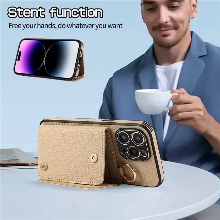For iPhone 14 Pro Max Case Card Holder Stand Phone Cover with Shoulder Strap