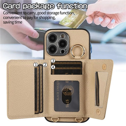 For iPhone 14 Pro Max Case Card Holder Stand Phone Cover with Shoulder Strap