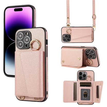For iPhone 14 Pro Max Case Card Holder Stand Phone Cover with Shoulder Strap