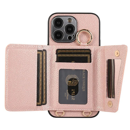 For iPhone 14 Pro Max Case Card Holder Stand Phone Cover with Shoulder Strap