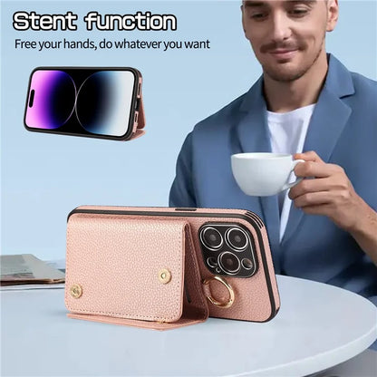 For iPhone 14 Pro Max Case Card Holder Stand Phone Cover with Shoulder Strap
