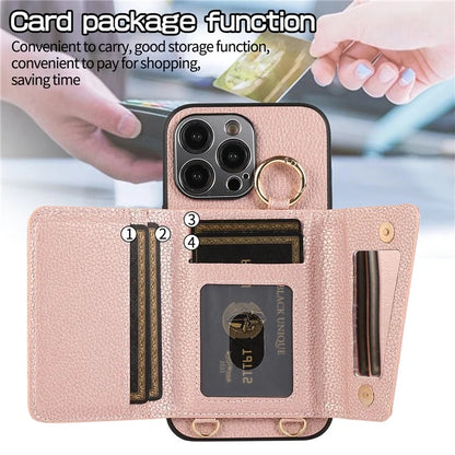 For iPhone 14 Pro Max Case Card Holder Stand Phone Cover with Shoulder Strap
