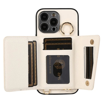 For iPhone 14 Pro Max Case Card Holder Stand Phone Cover with Shoulder Strap