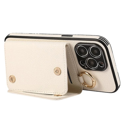 For iPhone 14 Pro Max Case Card Holder Stand Phone Cover with Shoulder Strap