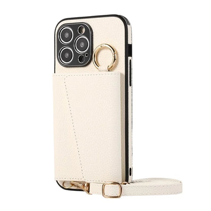 For iPhone 14 Pro Max Case Card Holder Stand Phone Cover with Shoulder Strap
