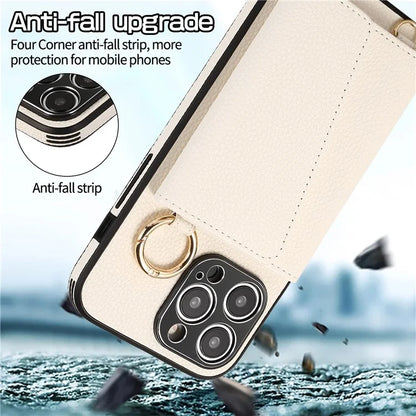 For iPhone 14 Pro Max Case Card Holder Stand Phone Cover with Shoulder Strap