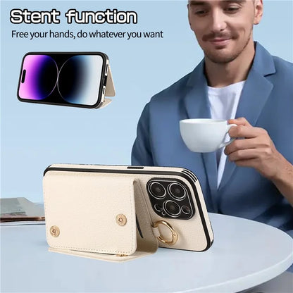 For iPhone 14 Pro Max Case Card Holder Stand Phone Cover with Shoulder Strap