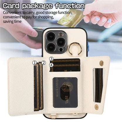 For iPhone 14 Pro Max Case Card Holder Stand Phone Cover with Shoulder Strap