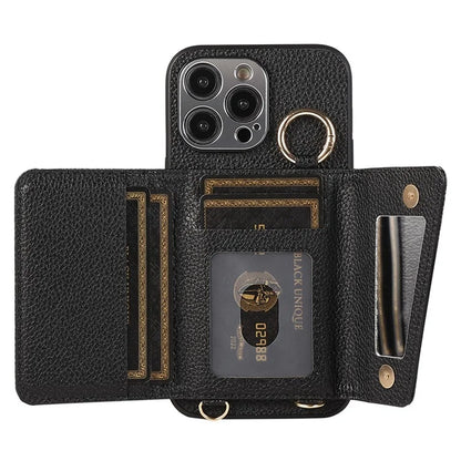 For iPhone 14 Pro Max Case Card Holder Stand Phone Cover with Shoulder Strap