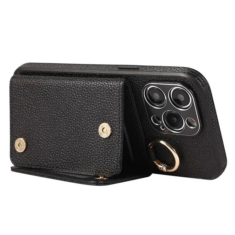 For iPhone 14 Pro Max Case Card Holder Stand Phone Cover with Shoulder Strap